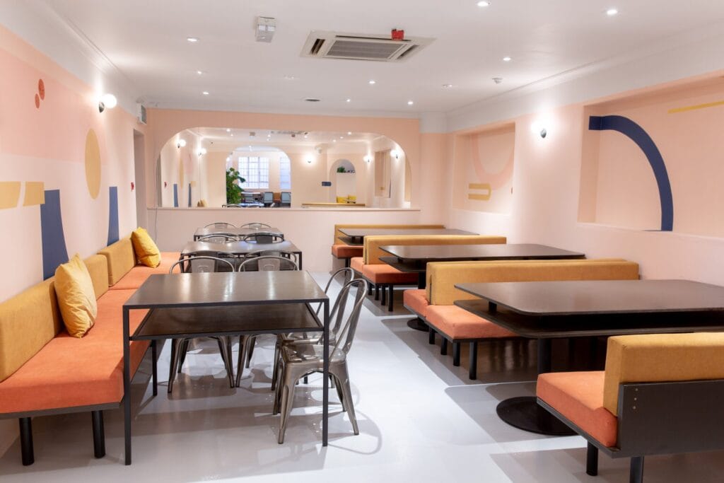 Seating at Draughts Hackney