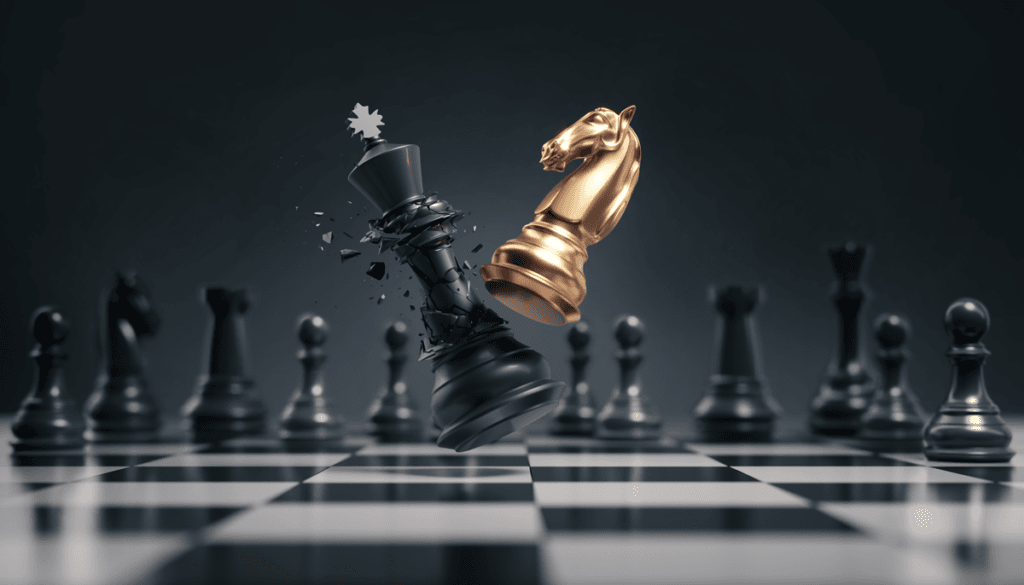 chess horse battling king chess piece.